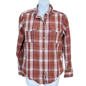 Filson Women's Conway  Long Sleeve Plaid Linen blend button up ClyMauvCrm Size M